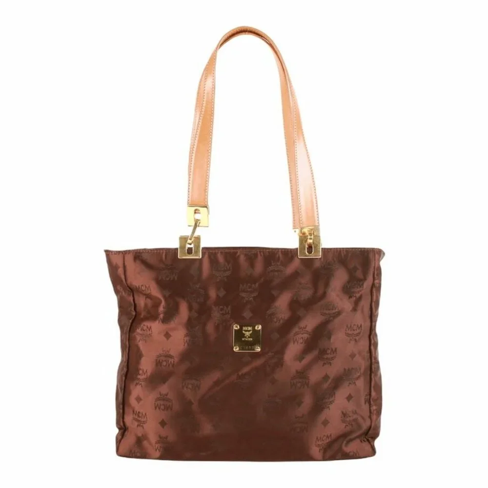 Authentic MCM Logos Pattern Shoulder Tote Bag brown - Picture 1 of 9